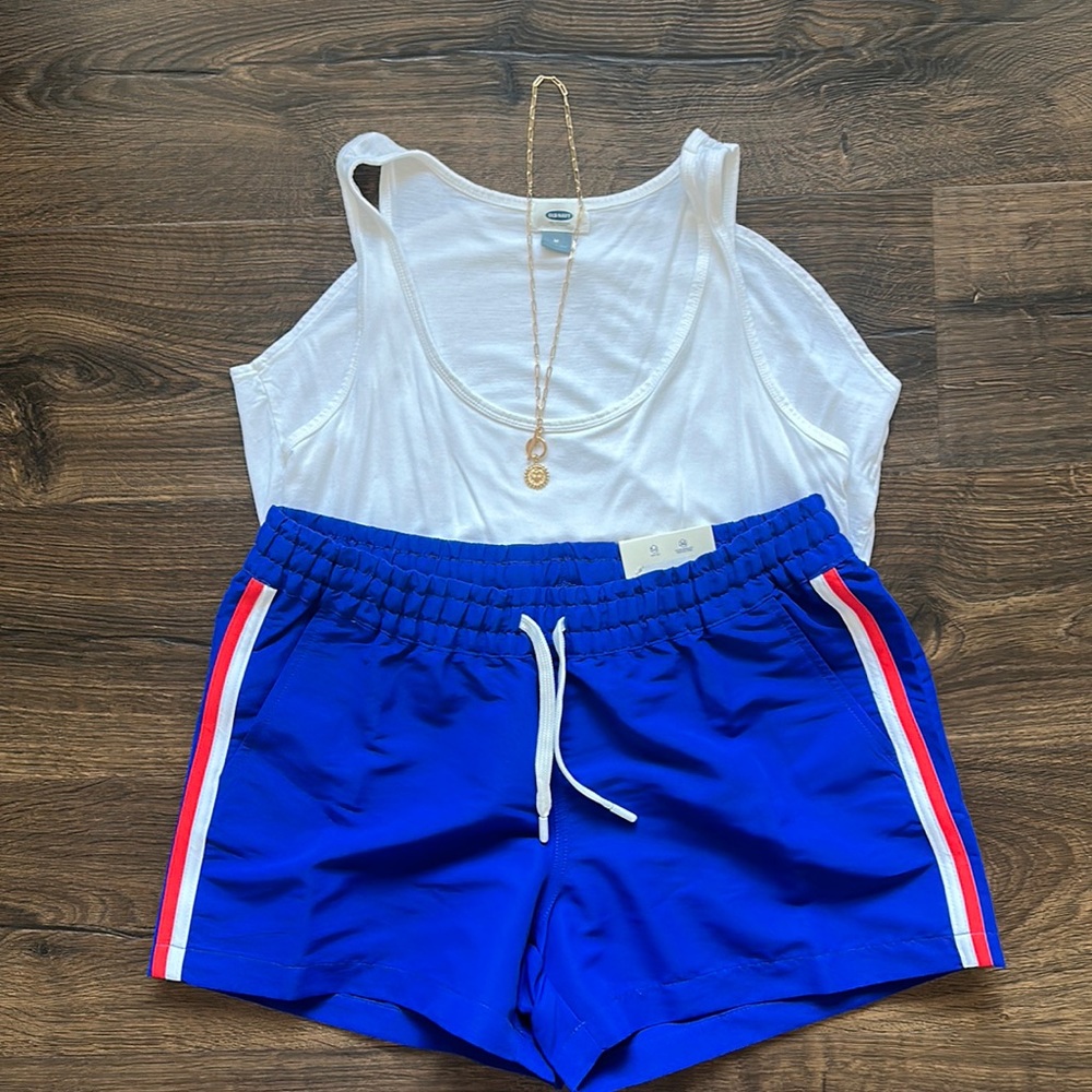 Academy the right stuff red white and blue polyester shorts